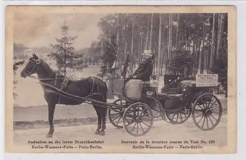 89040 AK Andenken an die letzte Droschkenfahrt Berlin-Wannsee-Paris 1885 - 1928