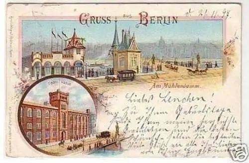 33454 Ak Litho Gruss aus Berlin Am Mühlendamm 1907