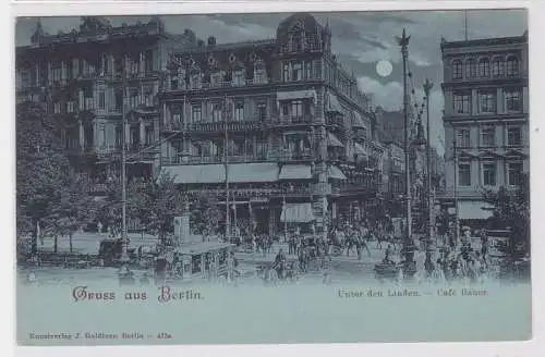 73101 Mondscheinkarte Gruß aus Berlin Unter den Linden Café Bauer um 1900