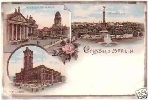 24491 Ak Lithographie Gruß aus Berlin Rathaus usw. 1900