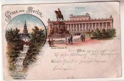 57951 Ak Lithografie Gruss aus Berlin Museum, Denkmal, Victoria Park 1902