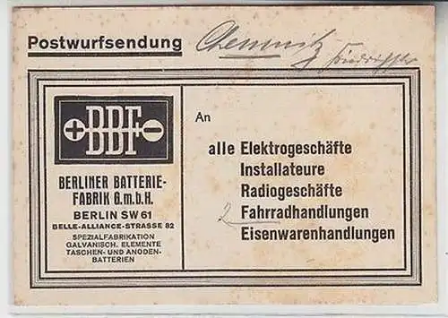 63590 Reklamekarte Berliner Batterie Fabrik 1932