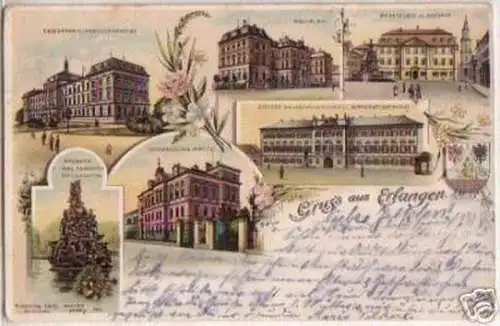 02186 Ak Litho Gruss aus Erlangen Augenklinik usw. 1896