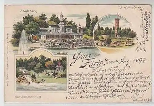 52082 Ak Lithographie Gruss aus Fürth 1897