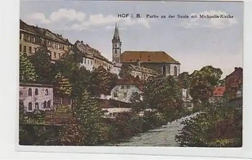 37964 Ak Hof in Bayern Partie mit Michaeliskirche 1918