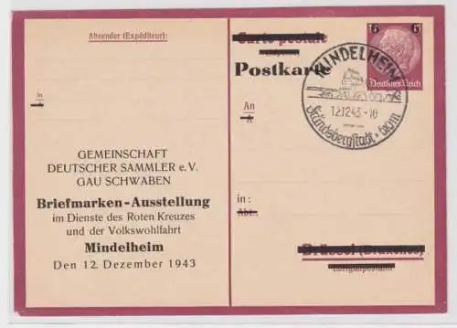 97147 Ganzsachen Postkarte P244A Zudruck Briefmarken-Ausstellung Mindelheim 1943