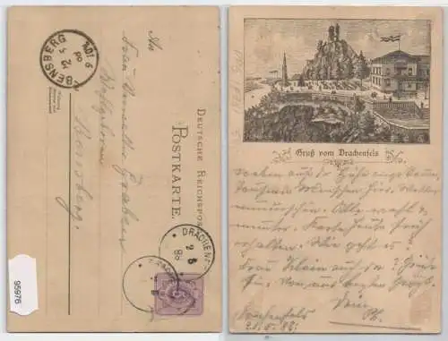 95976 DR Ganzsachen Postkarte PP6/ F38 Gruß vom Drachenfels 1888