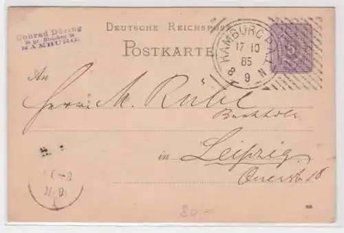 97733 DR Ganzsachen Postkarte P12 Conrad Döring 1885 Stempel Hamburg P.A.1.