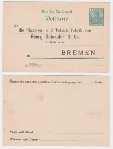 96998 Ganzsachen Postkarte P50 Zudruck Tabak-Fabrik Georg Schrader & Co. Bremen