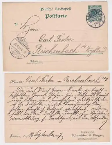 96331 DR Ganzsachen Postkarte P20 Zudruck Schneider & Finger Spinnerei Aachen