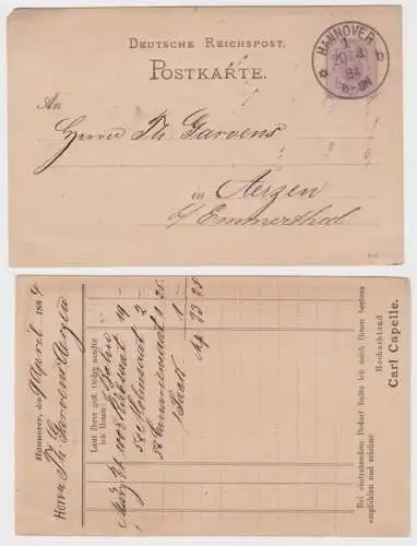 38806 DR Ganzsachen Postkarte P12 Zudruck Carl Capelle Hannover nach Aerzen 1884