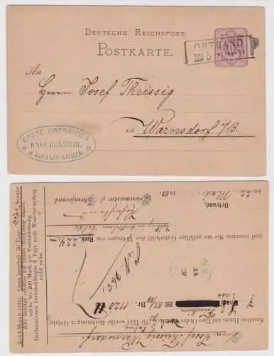 42563 Ganzsachen Postkarte P10 Zudruck Briesemeister & Ehrenfreund Ortrand 1880