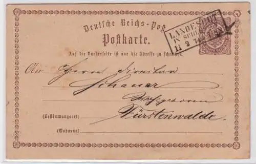 97081 DR Ganzsachen Postkarte P1 Landeshut nach Fürstenwalde 1874