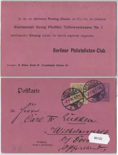 95122 Privat Ganzsachen Postkarte PP20/ B3 Zudruck Berliner Philatelisten-Club