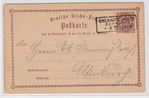 96969 DR Ganzsachen Postkarte P1 Chemnitz Bahnhof nach Altenburg 1873