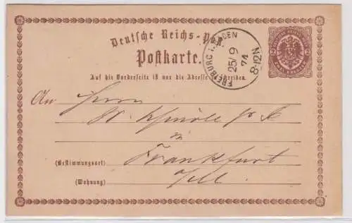 97234 DR Ganzsachen Postkarte P2 Freiburg nach Frankfurt 1874