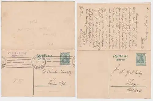 97186 Ganzsachen Postkarte P92 Fr. Grub Verlag Stuttgart Stempel Postamt Nr. 2