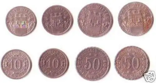 4 x Notgeld Eisen Münzen Stadt Witten 1919