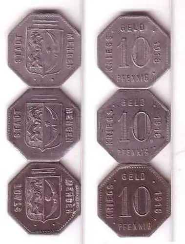 3 x 10 Pfennig Eisen Münzen Notgeld Stadt Mengen 1918