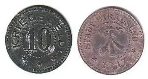 Münze Zink Notgeld 10 Pfennig Stadt Stralsund 1917