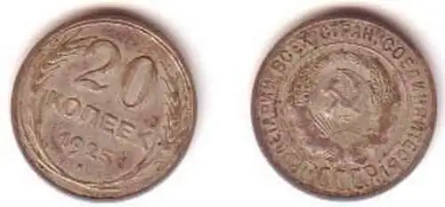 20 Kopeken Silber Münze Sowjetunion 1925