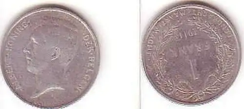 1 Franc Silber Münze Belgien 1911