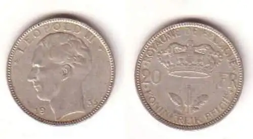 20 Franc Silber Münze Belgien 1935