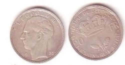 20 Franc Silber Münze Belgien 1935