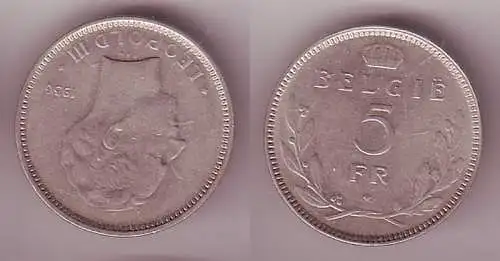 5 Franc Kupfer Nickel Münze Belgien 1936 (109594)