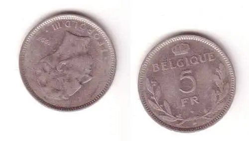 5 Franc Nickel Münze Belgien 1937