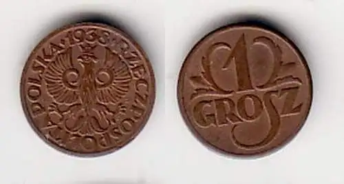 1 Groszy Kupfer Münze Polen 1938