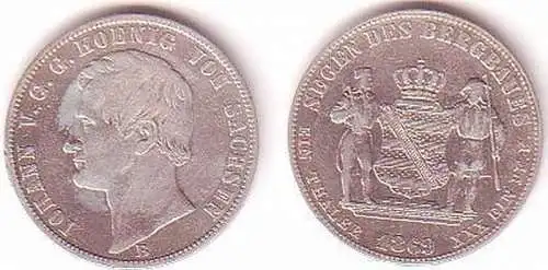 1 Bergbautaler Silber Münze Sachsen Johann 1869 B (MU0516)