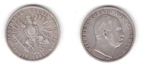 1 Vereinstaler Silber Münze Preussen 1867 A Wilhelm ss+