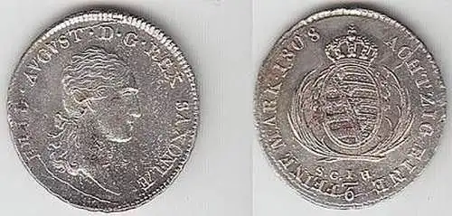 1/6 Taler Silber Münze Sachsen 1808 SGH