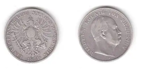 1 Vereinstaler Silber Münze Preussen 1871 A Wilhelm