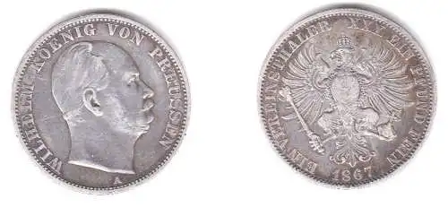 1 Vereinstaler Silber Münze Preussen 1867 A Wilhelm