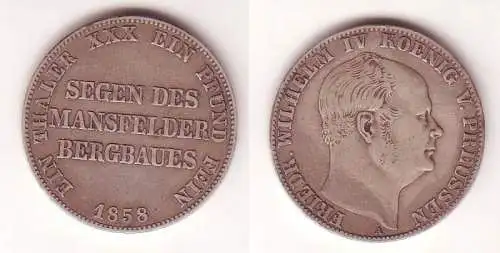 1 Taler Silber Münze Preussen 1858 A Segen des Mansfelder Bergbaues