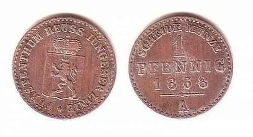 1 Pfennig Kupfer Münze Reuss Jüngere Linie 1868 A