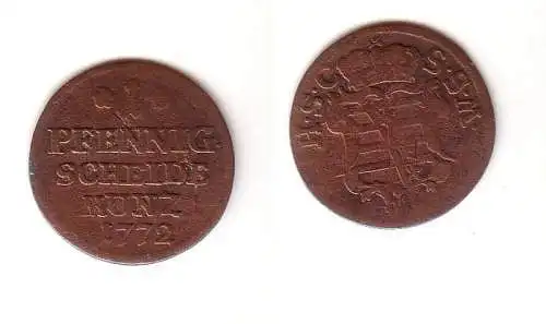 1 Pfennig Kupfer Münze Sachsen Coburg Saalfeld 1772 s/ ss