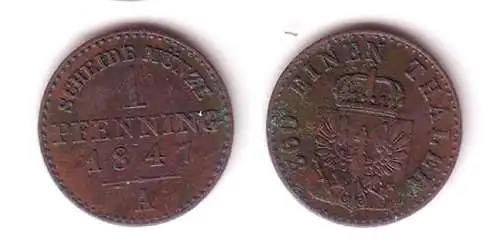 1 Pfennig Kupfer Münze Preussen 1847 A (105438)