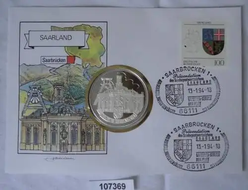 Schöner Numisbrief mit versilberter Medaille Bundesland Saarland 1994