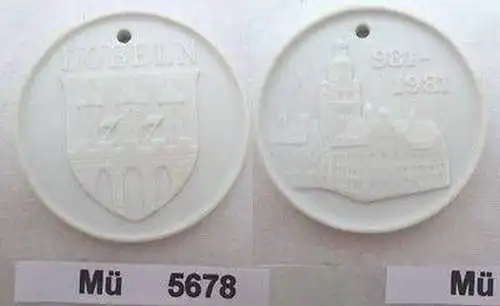 weisse DDR Porzellan Medaille 1000 Jahre Stadt Döbeln 981-1981