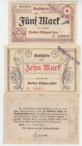 3 Banknoten Großnotgeld Kreis Norder Dithmarschen 1918