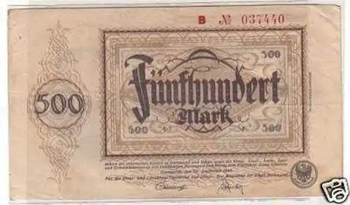 Banknote Inflation 500 Mark Stadt Dortmund 20.09.1922