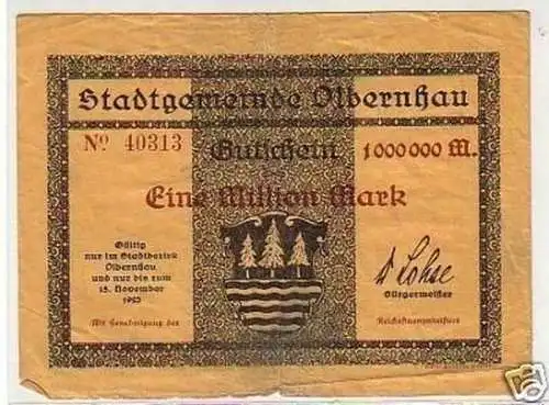 Inflation Banknote 1 Million Mark Olbernhau 1923