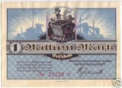 Banknote Inflation 1 Million Braunkohlenwerke Borna