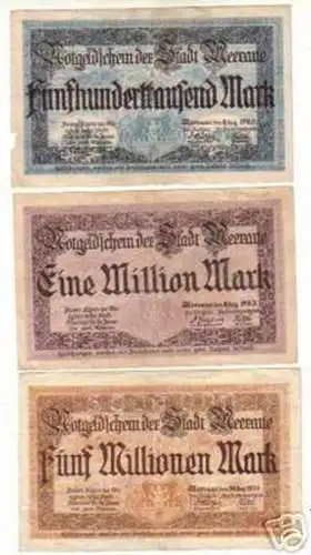 3 Banknoten Inflation Stadt Meerane 1923