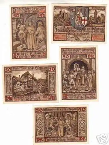 5 Banknoten Notgeld Stadt Eisenach 1921