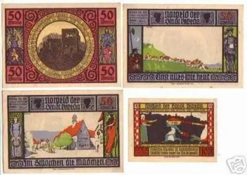 4 Banknoten Notgeld der Stadt Lobeda 1921