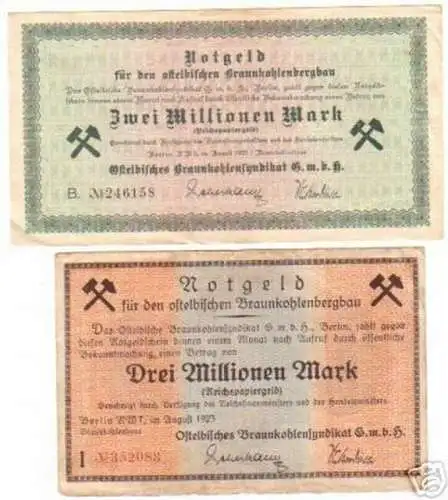 2 Banknoten Inflation Ostelbisches Braunkohlensyndikat